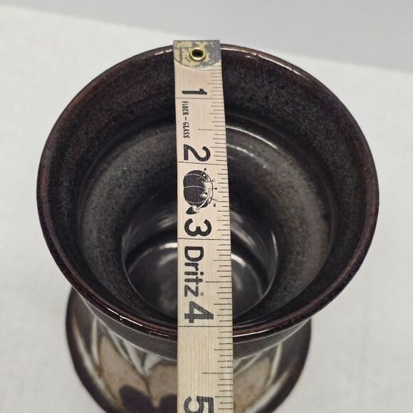 Vintage 80s Scandinavian Stoneware Pottery Floral Vase Blue Brown Signed Rustic - Picture 11 of 12